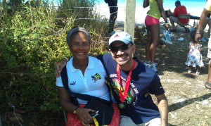 Diane with a smile and I post the race in the 2011 Reggae T Shirt